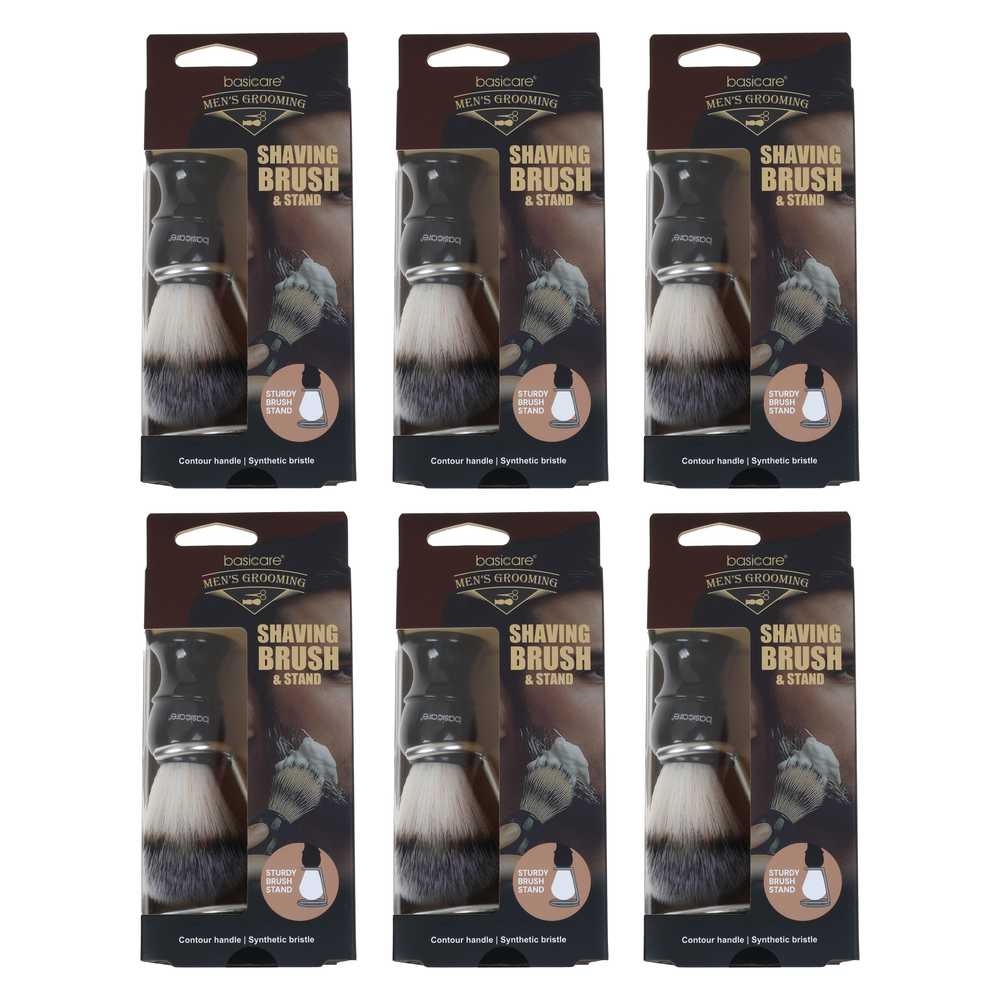 Basicare Mens Grooming Shaving Brush and Stand Set Bundle of 6