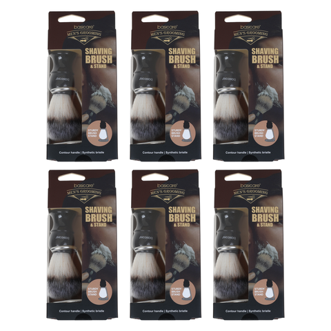Basicare Mens Grooming Shaving Brush and Stand Set Bundle of 6