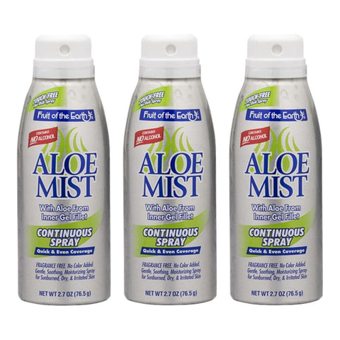 Fruit Of The Earth 3 x Aloe Mist 100% Pure Gel Spray Travel Size 76.5gm