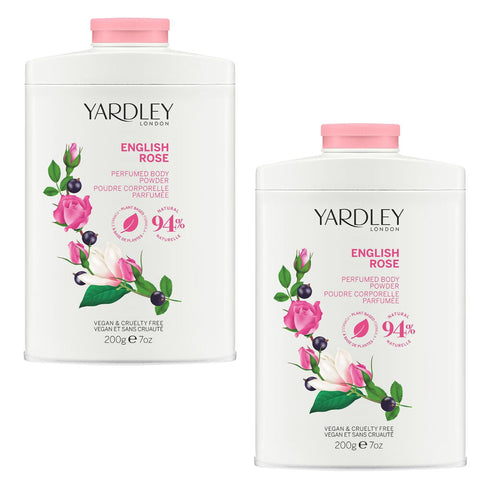 Yardley English Rose Talc Free Body Powder 2 x 200g 94% Natural