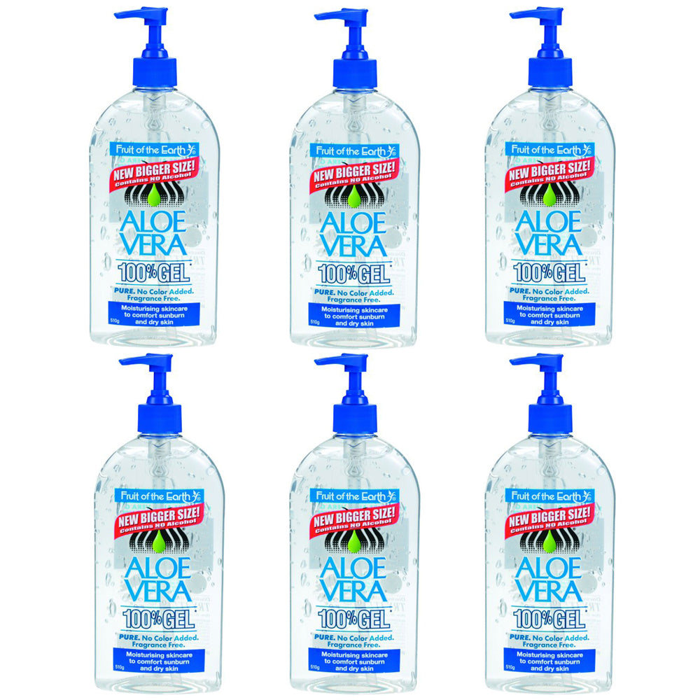 6 x Fruit Of The Earth Aloe Vera Gel Pump Moisturising Skin Care 510g