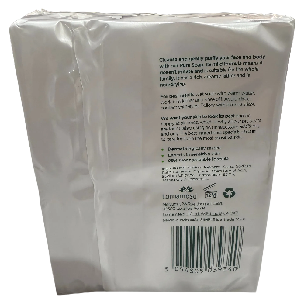 Simple Pure Soap Sensitive Skin 100g x 22 Bars Gentle Fragrance Free Cleanser