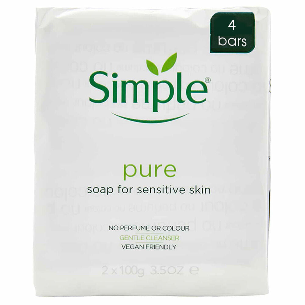 Simple Pure Soap Sensitive Skin 100g x 4 Bars Gentle Fragrance Free Cleanser