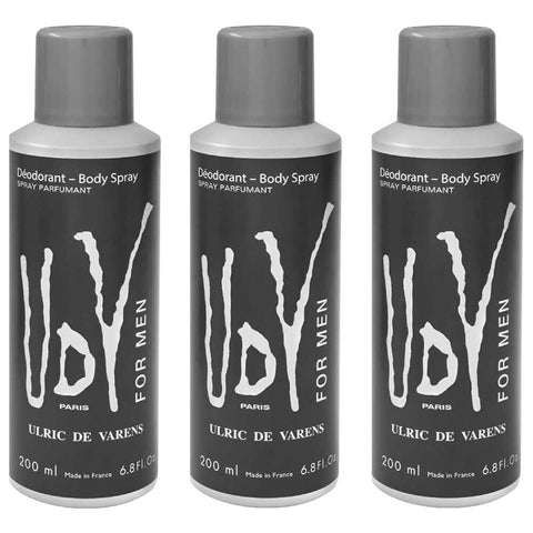 Ulric De Varens UDV Body Spray for Men 200ml 3 Pack Deodorant Set
