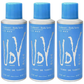 Ulric De Varens UDV Blue Body Spray for Men 200ml 3 Pack Deodorant Set