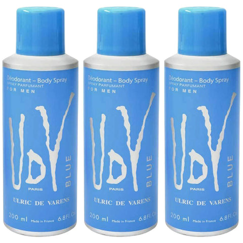 Ulric De Varens UDV Blue Body Spray for Men 200ml 3 Pack Deodorant Set