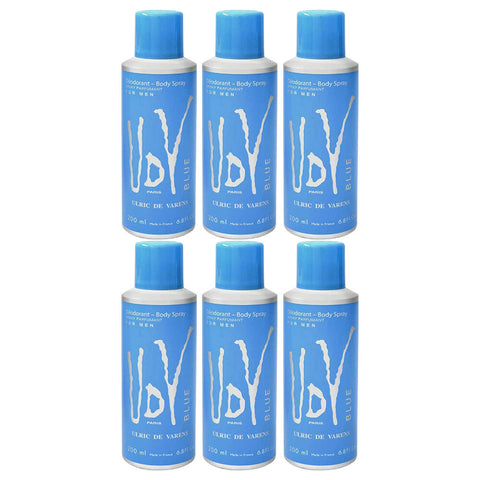 Ulric De Varens UDV Blue Body Spray for Men 200ml 6 Pack Deodorant Set