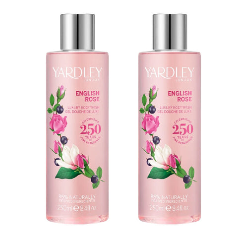 Yardley English Rose Luxury Body Wash 250ml x2 Moisturising Shower Gel