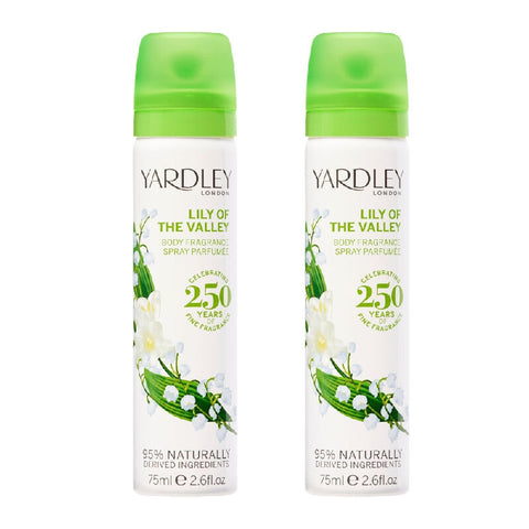 Yardley Lily Of The Valley Deodorising Body Spray 75ml x2 Paraben Free