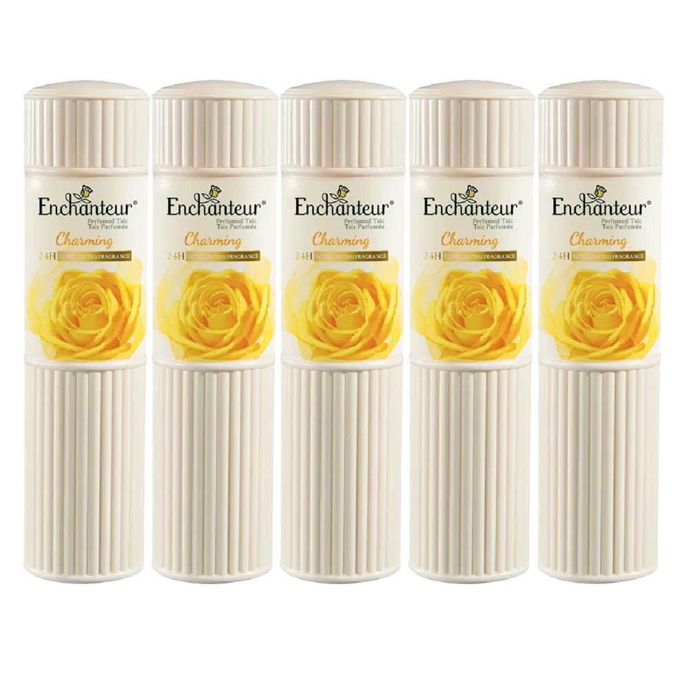 Enchanteur Charming Talc 100g x 5 Rose Muguet Cedarwood Silky Body Powder