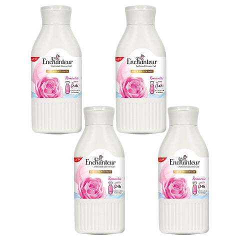 Enchanteur Romantic Shower Gel 200ml x 4 with Rose Jasmine Silk Protein
