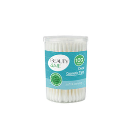 Beauty & Me Eco Friendly Paper Stem Dual Cosmetic Tips 100 Pack Cotton Swabs