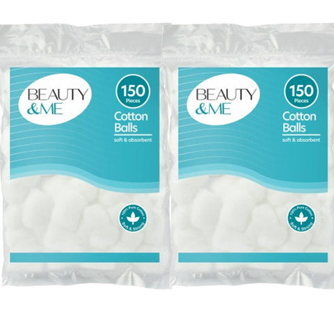 Beauty & Me Soft Absorbent 100 Percent Cotton Balls 2x150 Piece Value Pack