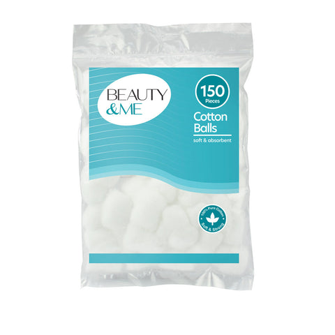 Beauty & Me Soft Absorbent 100 Percent Pure Cotton Balls 150 Piece Bag