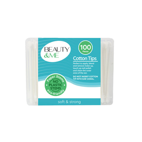 Beauty & Me Paper Stem Cotton Tips 100 Pack Eco Friendly Soft and Strong