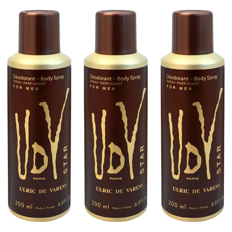 Ulric De Varens UDV Star Deodorant Spray for Men 200ml 3 Packs Long Lasting