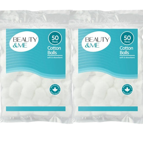 Beauty & Me Cotton Balls 2x50 Pack Pure Soft Absorbent Hypoallergenic Use