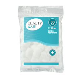 Beauty & Me Pure Cotton Balls 50 Pack Soft Absorbent Hypoallergenic Use
