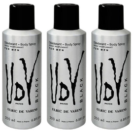 Ulric De Varens UDV Black Body Spray for Men 200ml 3 Pack Deodorant Set