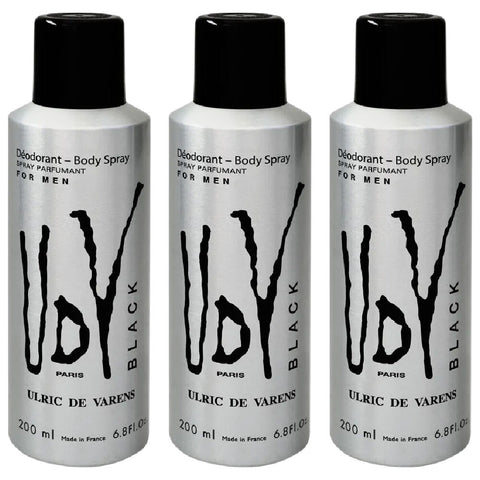 Ulric De Varens UDV Black Body Spray for Men 200ml 3 Pack Deodorant Set