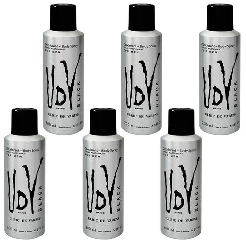 Ulric De Varens UDV Black Body Spray for Men 200ml 6 Packs Deodorant Set