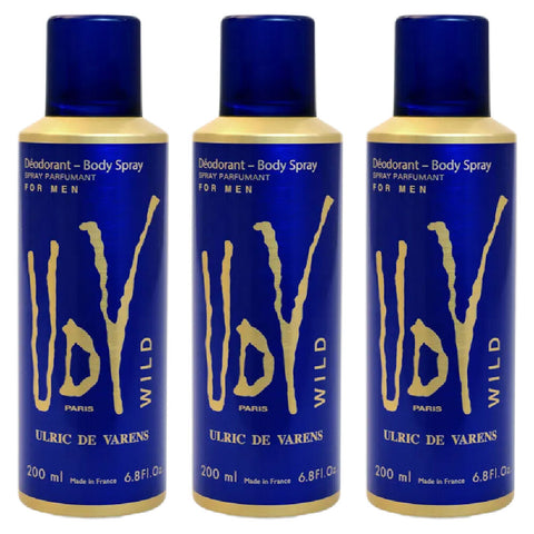 Ulric De Varens UDV Wild Body Spray for Men 200ml 3 Packs Deodorant Set