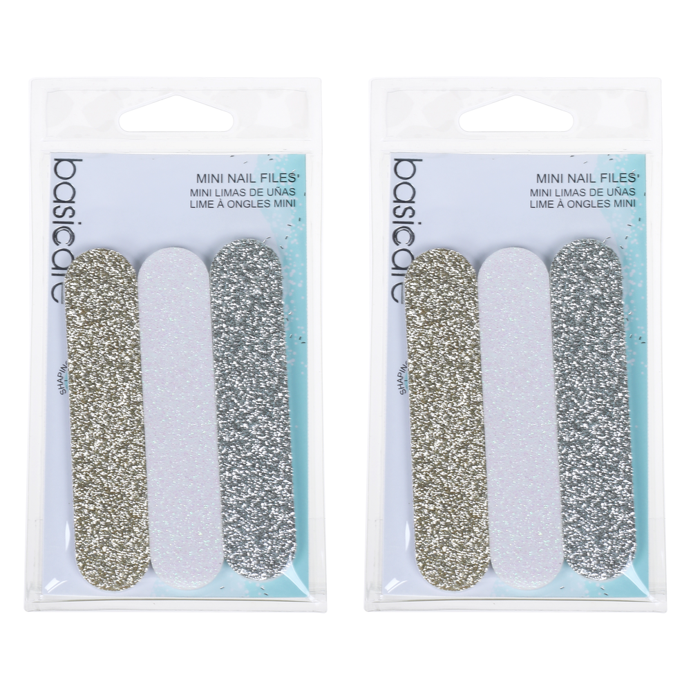 Basicare Mini Nail Files Pack of 3 Compact Travel Size Nail Care Kit x 2