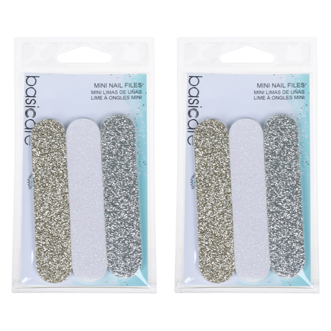 Basicare Mini Nail Files Pack of 3 Compact Travel Size Nail Care Kit x 2