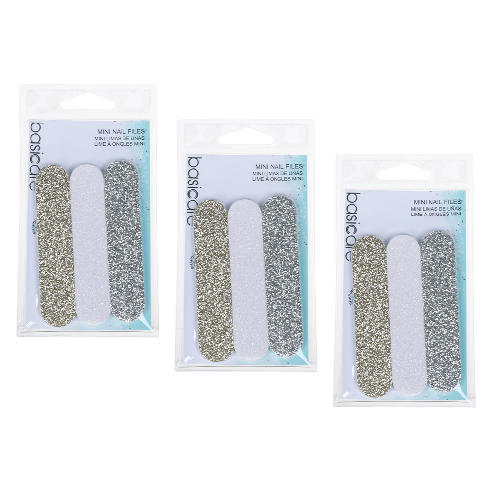 Basicare Mini Nail Files Pack of 3 Compact Travel Nail File Bundle