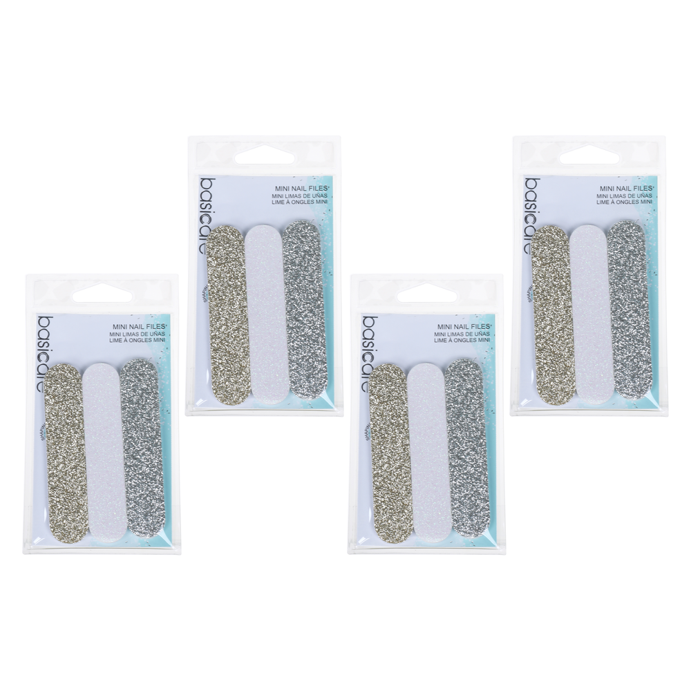 Basicare Mini Nail Files Pack of 4 Compact Travel Nail File Bundle