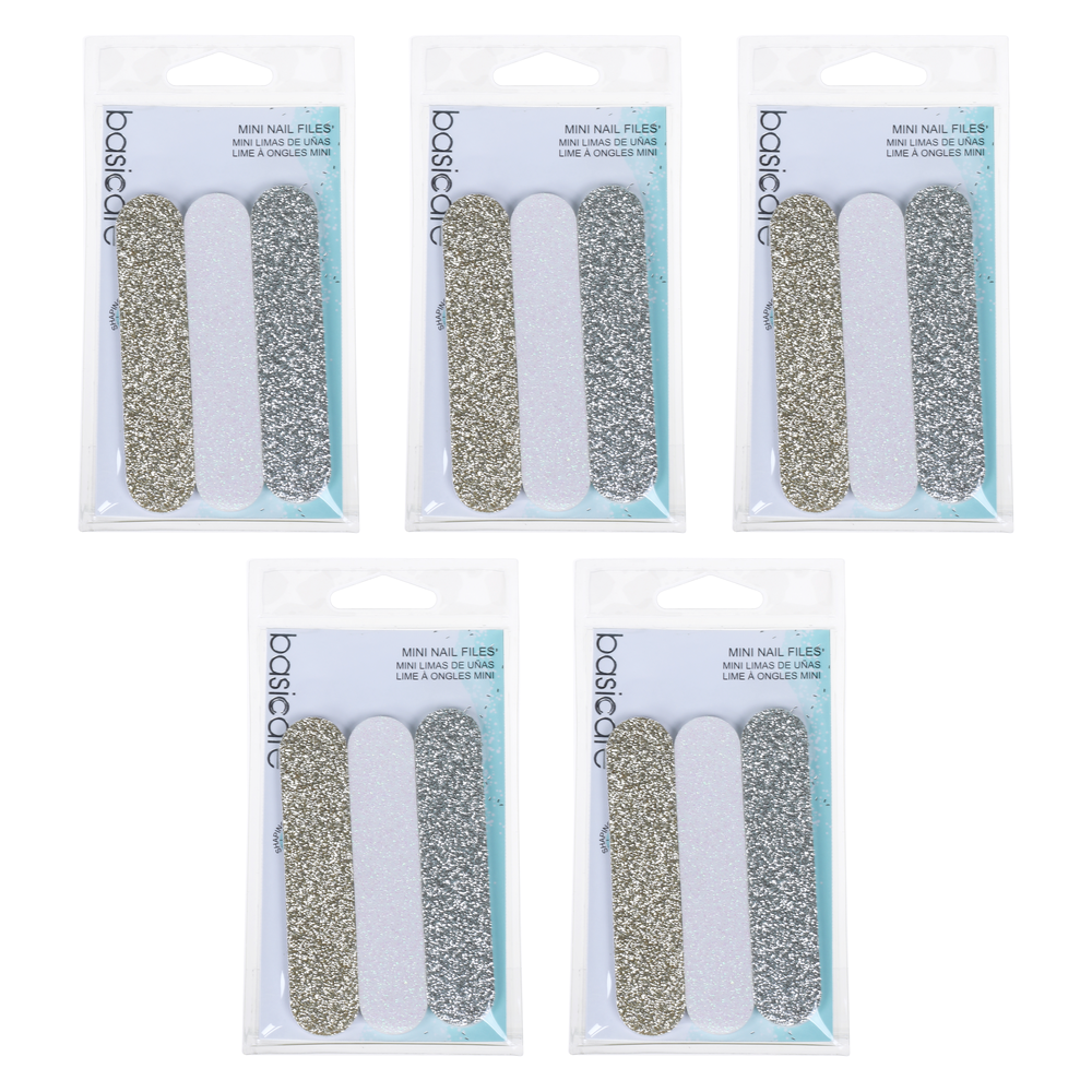 Basicare Mini Nail Files Pack of 5 Travel Size Nail File Kit