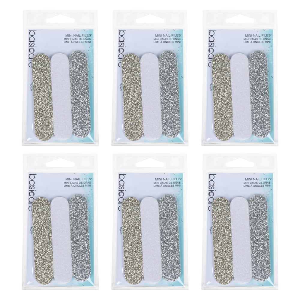 Basicare Mini Nail Files Pack of 3 Bundle of 6 Travel Nail Care Kit