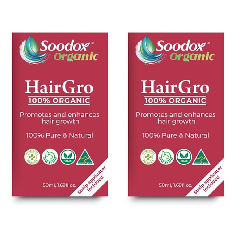 Soodox Organic HairGro Oil 50mL + Scalp Applicator, 2 Piece Set Pack of 2