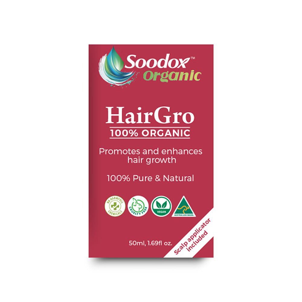 Soodox Organic HairGro Oil 50mL + Scalp Applicator, 2 Piece Set
