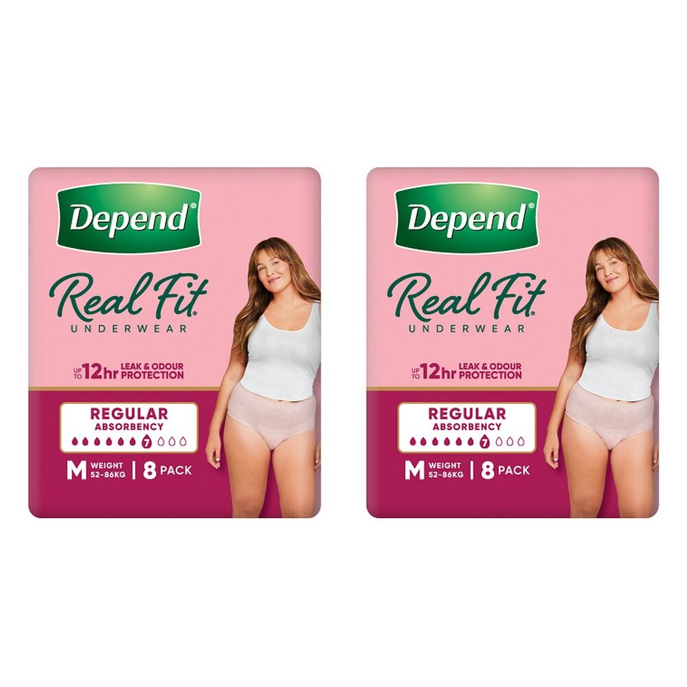 Depend Real Fit Underwear for Women Regular Absorbency Medium 8 Bundle of 2