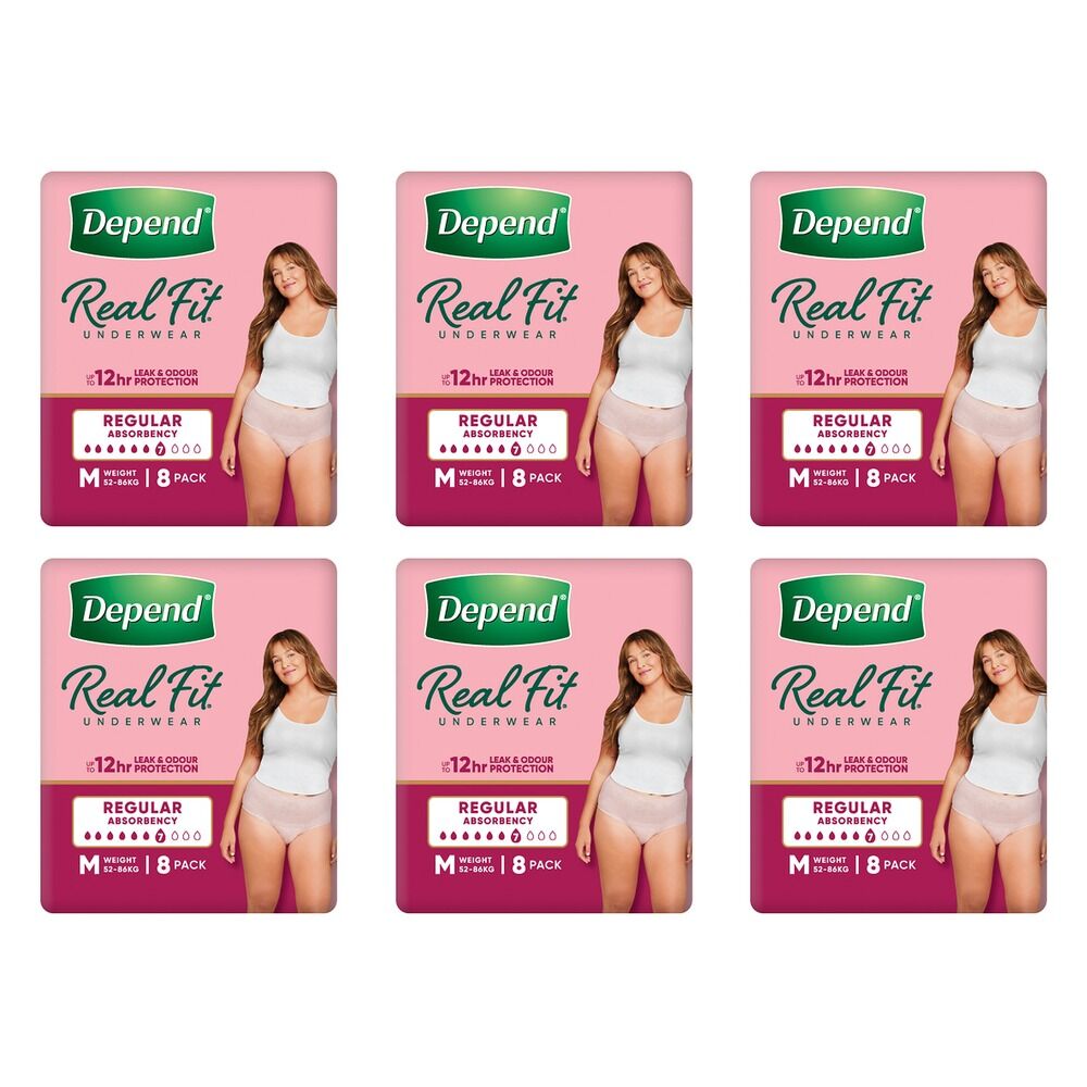 Depend Real Fit Underwear for Women Regular Absorbency Medium 8 Bundle of 6