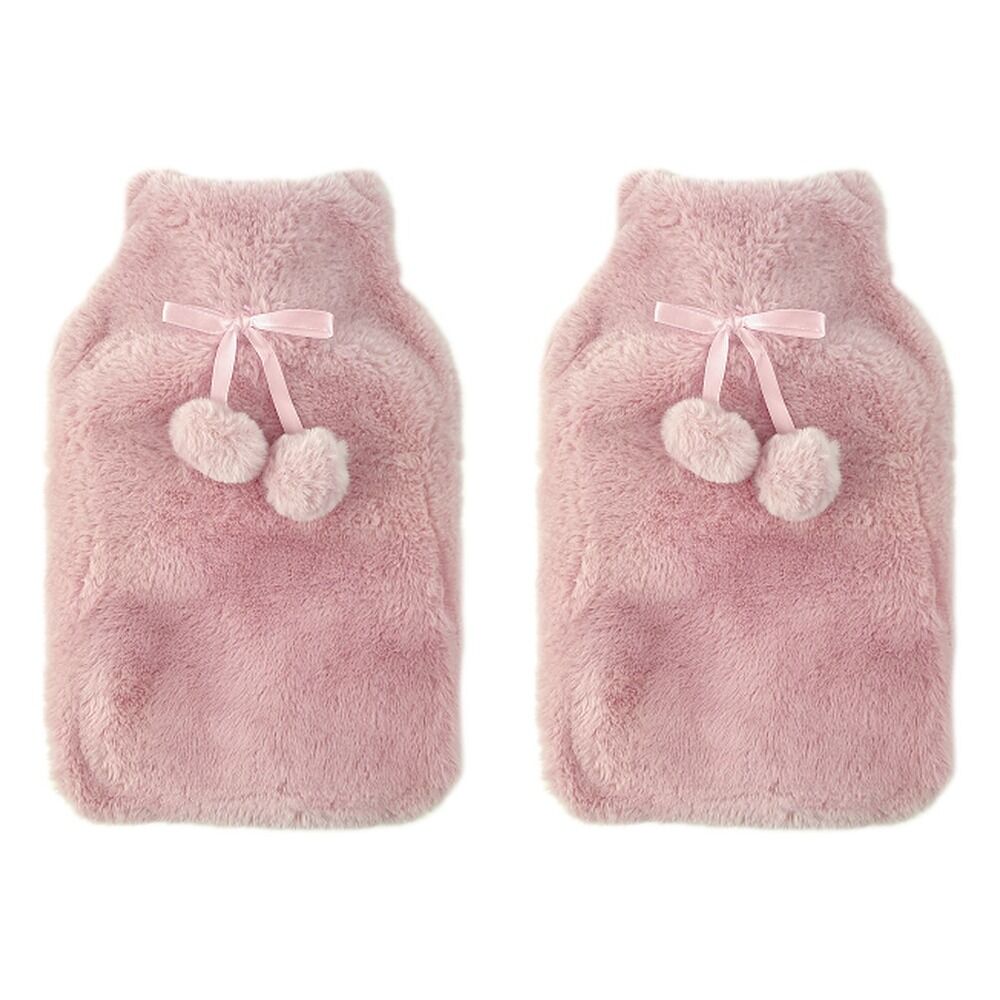 Body Warmers Fur Hot Water Bottle & Cover Set Pink/Grey 2 Piece Set Bundle of 2