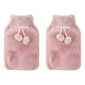 Body Warmers Fur Hot Water Bottle & Cover Set Pink/Grey 2 Piece Set Bundle of 2