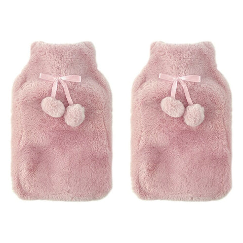 Body Warmers Fur Hot Water Bottle & Cover Set Pink/Grey 2 Piece Set Bundle of 2