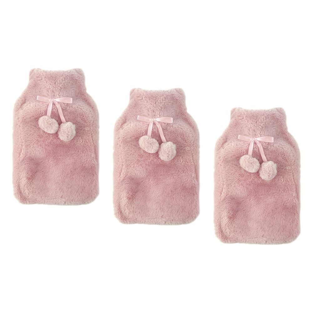 Body Warmers Fur Hot Water Bottle & Cover Set Pink/Grey 2 Piece Set Bundle of 3