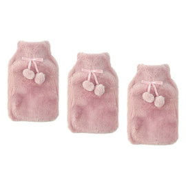 Body Warmers Fur Hot Water Bottle & Cover Set Pink/Grey 2 Piece Set Bundle of 3