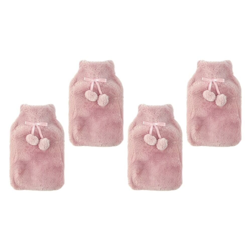 Body Warmers Fur Hot Water Bottle & Cover Set Pink/Grey 2 Piece Set Bundle of 4