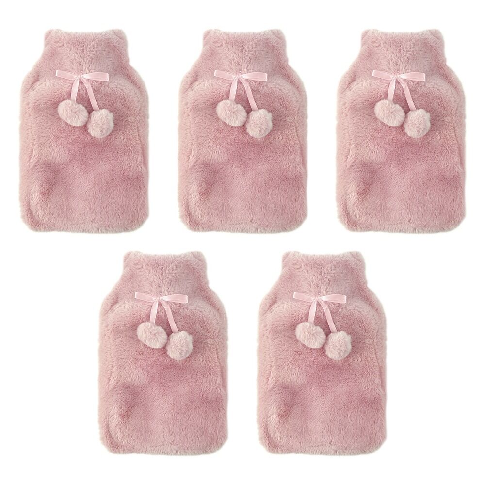 Body Warmers Fur Hot Water Bottle & Cover Set Pink/Grey 2 Piece Set Bundle of 5