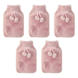 Body Warmers Fur Hot Water Bottle & Cover Set Pink/Grey 2 Piece Set Bundle of 5