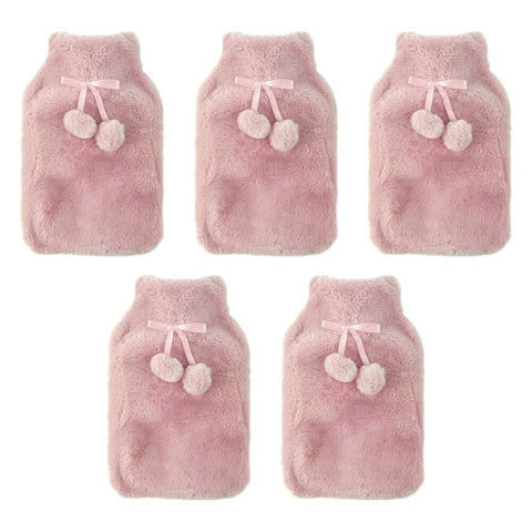 Body Warmers Fur Hot Water Bottle & Cover Set Pink/Grey 2 Piece Set Bundle of 5