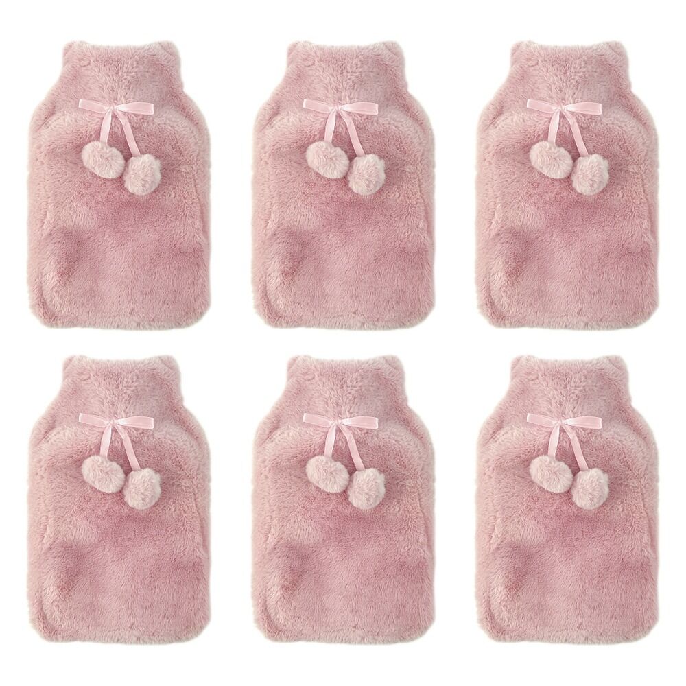 Body Warmers Fur Hot Water Bottle & Cover Set Pink/Grey 2 Piece Set Bundle of 6