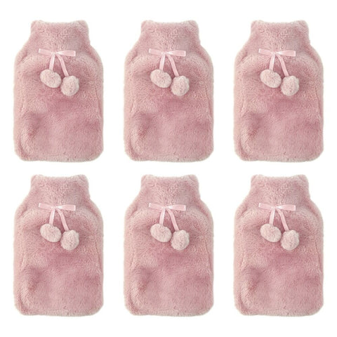 Body Warmers Fur Hot Water Bottle & Cover Set Pink/Grey 2 Piece Set Bundle of 6