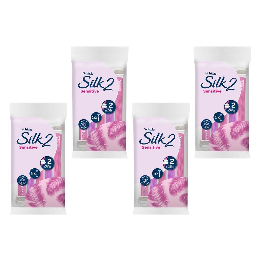 Schick Silk 2 Sensitive Disposable Razors 5 Pack Bundle of 4