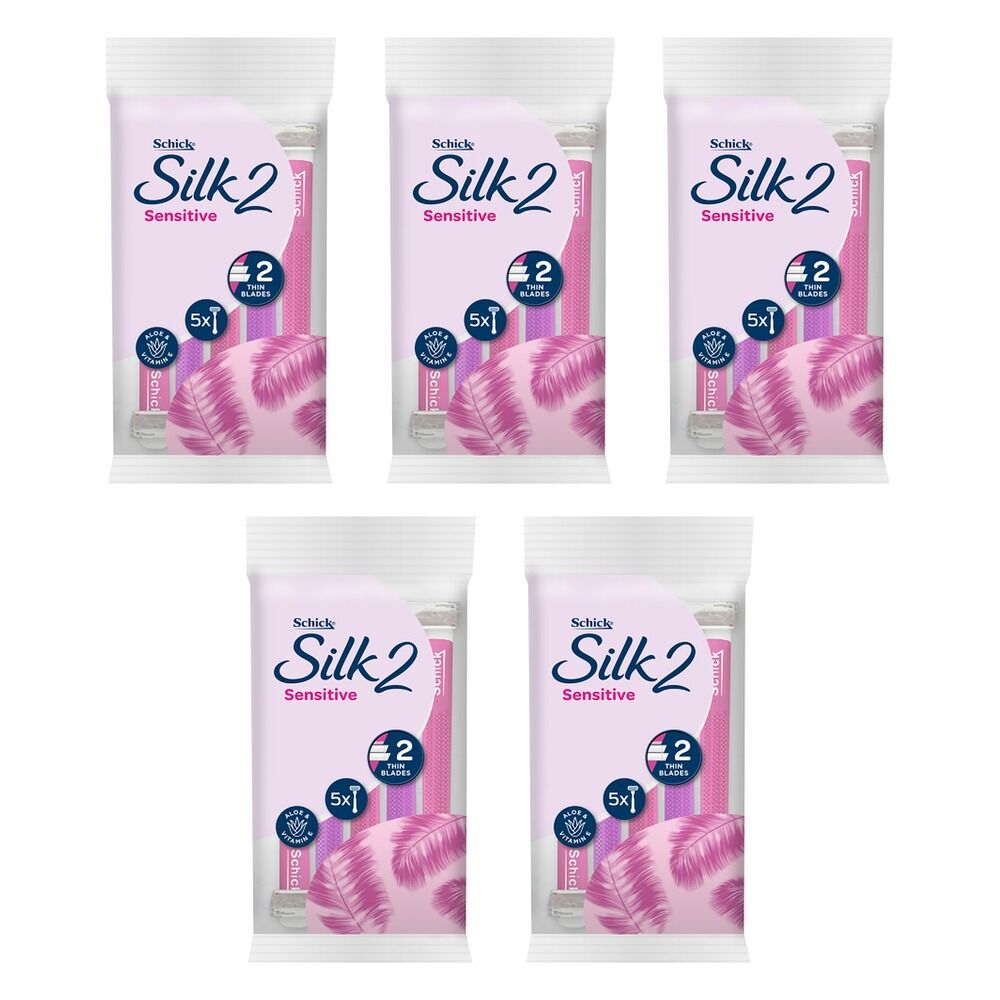 Schick Silk 2 Sensitive Disposable Razors 5 Pack Bundle of 5