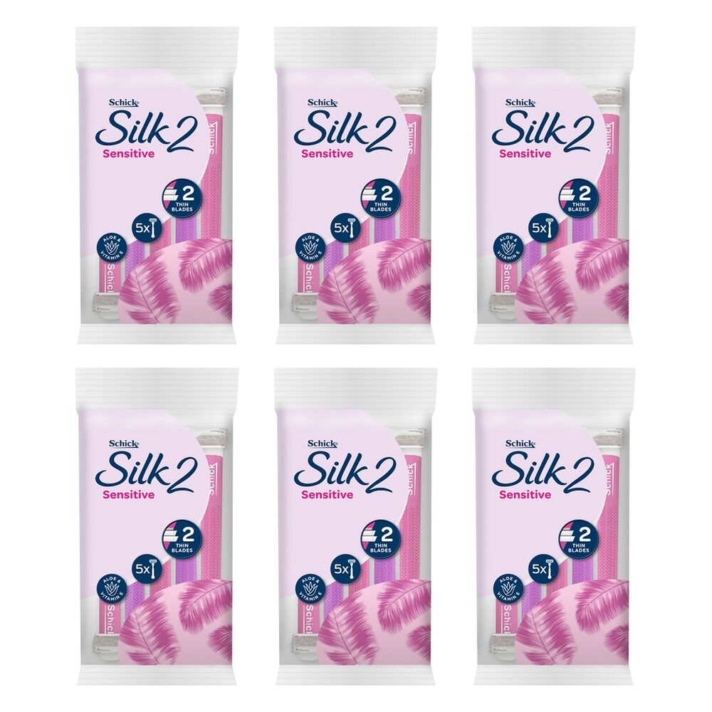 Schick Silk 2 Sensitive Disposable Razors 5 Pack Bundle of 6